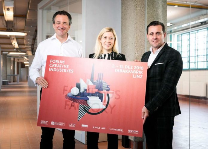(v.l.n.r.): Patrick Bartos (GF Creative Region), Doris Lang-Mayerhofer (STRin für Kreativwirtschaft) und Chris Müller (Tabakfabrik Linz) (Bildquelle: vog.photo) (v.l.n.r.): Patrick Bartos (GF Creative Region), Doris Lang-Mayerhofer (STRin für Kreativwirtschaft) und Chris Müller (Tabakfabrik Linz) (Bildquelle: vog.photo)