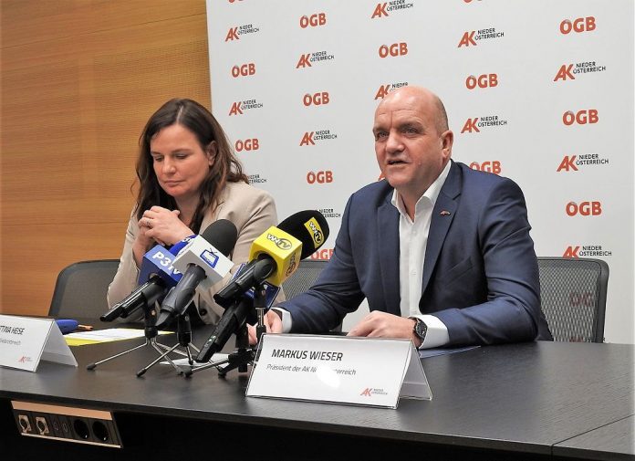 AK Niederösterreich-Direktorin Bettina Heise und AK Niederösterreich-Präsident Markus Wieser bei der Pressekonferenz zu den Steuersparwochen 2019 (Bildquelle: Thomas Resch) AK Niederösterreich-Direktorin Bettina Heise und AK Niederösterreich-Präsident Markus Wieser bei der Pressekonferenz zu den Steuersparwochen 2019 (Bildquelle: Thomas Resch)