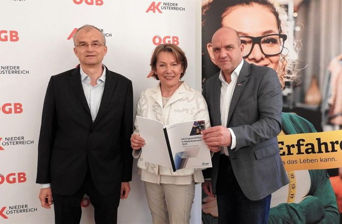 (v.l.n.r.): Helmut Dornmayer vom ibw (Institut für Bildungsforschung der Wirtschaft), WKNÖ-Präsidentin Sonja Zwazl und AKNÖ-Präsident Markus Wieser präsentierten die Ergebnisse der Studie in St. Pölten (Bildquelle: Thomas Resch) NÖ Lehrlingsausbildung auf dem richtigen Weg