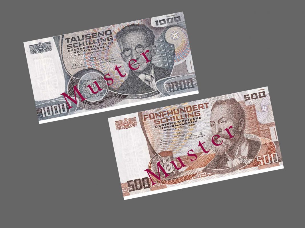 Präklusivfrist für 500-ATS-Banknote (Wagner) und 1.000-ATS-Banknote (Schrödinger) endet am 20. April 2018 (Bildquelle: OeNB)