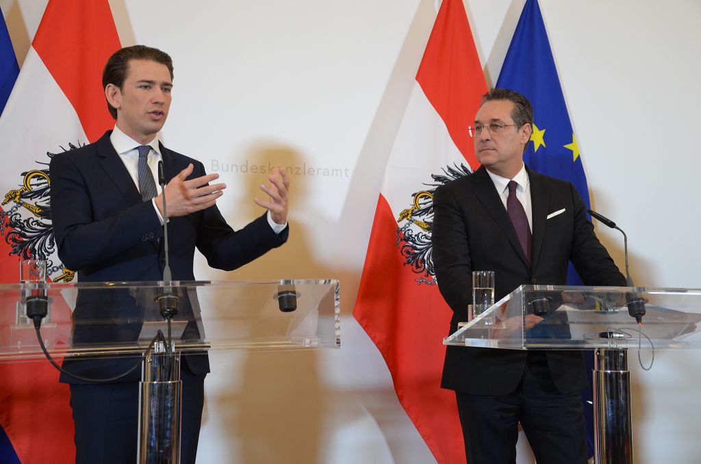 (v.l.): Bundeskanzler Sebastian Kurz (ÖVP) und Vizekanzler Heinz-Christian Strache (FPÖ) bei der Pressekonferenz nach dem Ministerrat am 6. März 2019 in Wien (Bildquelle: Guten Tag Österreich)