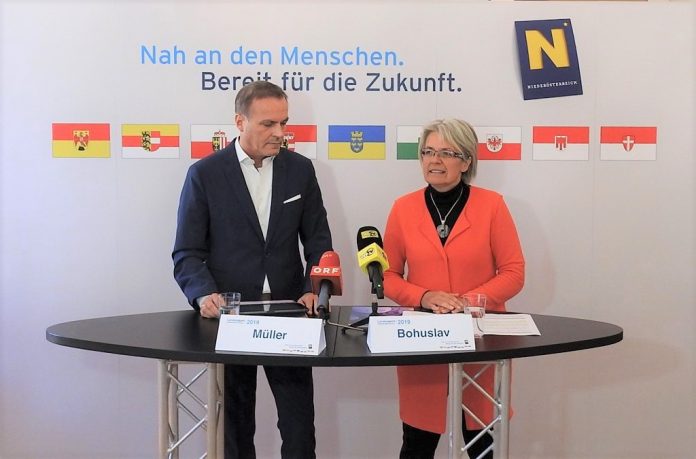 Bundesminister Eduard Müller und NÖ Sportlandesrätin Petra Bohuslav bei der Pressekonferenz in Wiener Neustadt (Bildquelle: Thomas Resch) Landessportreferenten tagten in Wiener Neustadt
