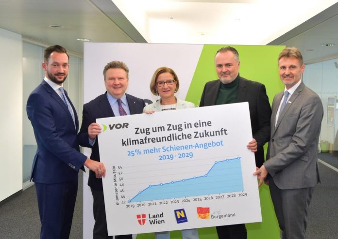 (v.l.n.r.): VOR-Geschäftsführer Thomas Bohrn, der Wiener Bürgermeister Michael Ludwig, Landeshauptfrau Johanna Mikl-Leitner, Burgenlands Landeshauptmann Hans Peter Doskozil und VOR-Geschäftsführer Wolfgang Schroll (Bildquelle: NLK Pfeiffer) (v.l.n.r.): VOR-Geschäftsführer Thomas Bohrn, der Wiener Bürgermeister Michael Ludwig, Landeshauptfrau Johanna Mikl-Leitner, Burgenlands Landeshauptmann Hans Peter Doskozil und VOR-Geschäftsführer Wolfgang Schroll