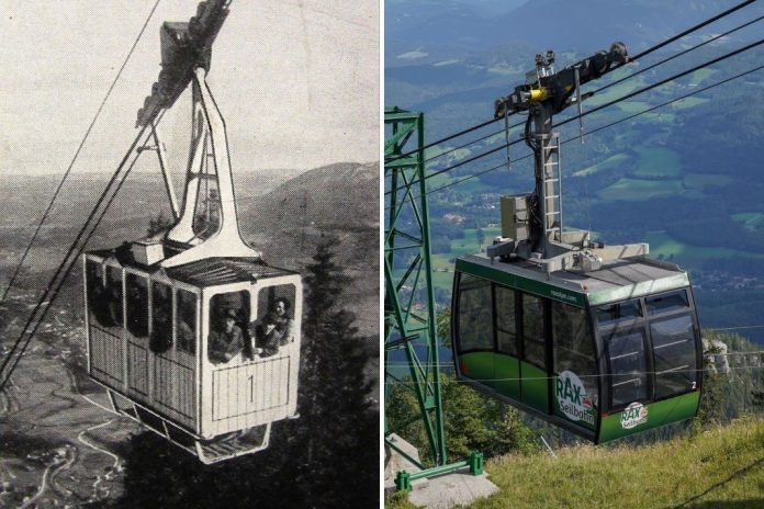 Die Rax-Seilbahn, die nach dem „Bleichert-Zuegg-System“ erbaut wurde, nahm am 9. Juni 1926 ihren Betrieb auf (Bildquelle: Rax-Seilbahn) Die Rax-Seilbahn, die nach dem „Bleichert-Zuegg-System“ erbaut wurde, nahm am 9. Juni 1926 ihren Betrieb auf (Bildquelle: Rax-Seilbahn)
