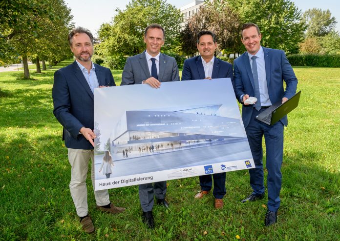 (v.l.n.r.): Werner Kraus, CCO Business bei Magenta Telekom, LR Jochen Danninger, Digitalisierungsstadtrat Mag. Lucas Sobotka und Lukas Reutterer GF ecoplus Digital (Bildquelle: NLK Burchhart) (v.l.n.r.): Werner Kraus, CCO Business bei Magenta Telekom, LR Jochen Danninger, Digitalisierungsstadtrat Mag. Lucas Sobotka und Lukas Reutterer GF ecoplus Digital