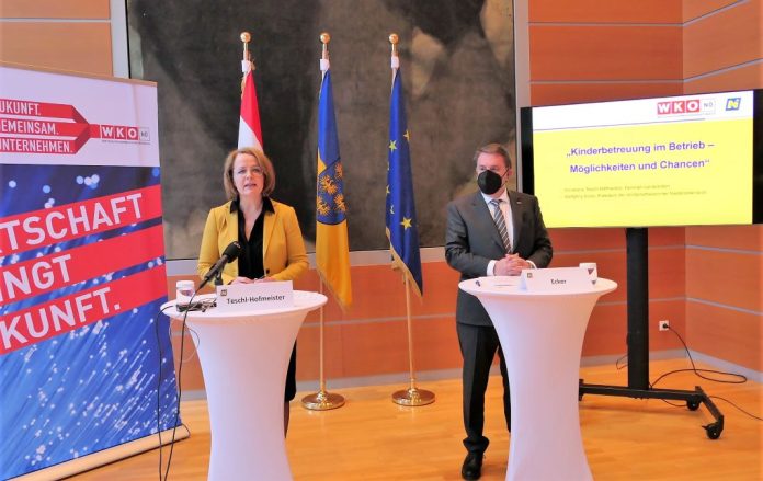 Familien-Landesrätin Christiane Teschl-Hofmeister und WKNÖ-Präsident Wolfgang Ecker bei der Pressekonferenz in St. Pölten (Bildquelle: Thomas Resch) Familien-Landesrätin Christiane Teschl-Hofmeister und WKNÖ-Präsident Wolfgang Ecker bei der Pressekonferenz in St. Pölten (Bildquelle: Thomas Resch)