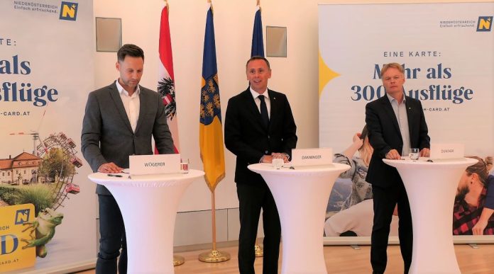 (v.l.n.r.): NÖ-Card-Geschäftsführer Klemens Wögerer, Landesrat Jochen Danninger und Niederösterreich-Werbung Geschäftsführer Michael Duscher bei der Pressekonferenz in St. Pölten <small> (Bildquelle: Thomas Resch) </small> (v.l.n.r.): NÖ-Card-Geschäftsführer Klemens Wögerer, Landesrat Jochen Danninger und Niederösterreich-Werbung Geschäftsführer Michael Duscher bei der Pressekonferenz in St. Pölten (Bildquelle: Thomas Resch)