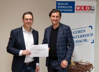 Studie: Niederösterreichs Bauwirtschaft 2025 (v.l.n.r.): EXPLOREAL - Geschäftsführer Alexander Bosak und Johannes Wild, Obmann der Fachgruppe Immobilien- und Vermögenstreuhänder der WKNÖ (Foto: Tanja Wagner)