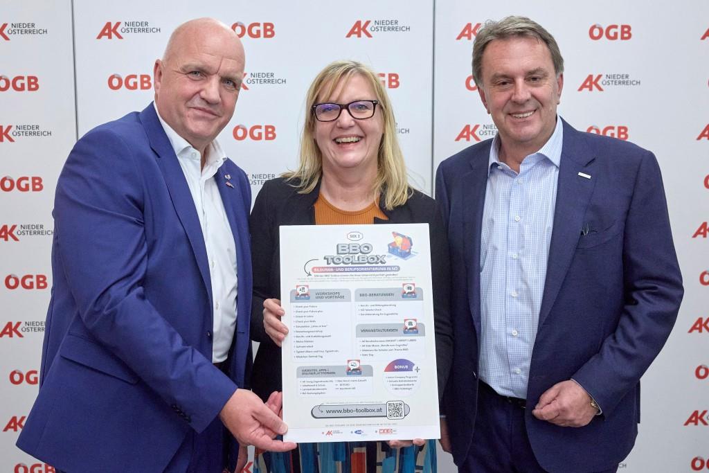 (v.l.n.r.): AK NÖ-Präsident Markus Wieser, AMS NÖ Landesgeschäftsführerin Sandra Kern und WKNÖ-Präsident Wolfgang Ecker