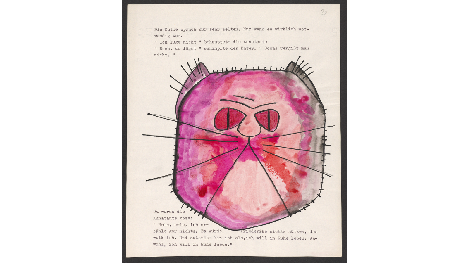 Christine Nöstlinger: „Die feuerrote Friederike“, Typoskript mit Zeichnung, 1970