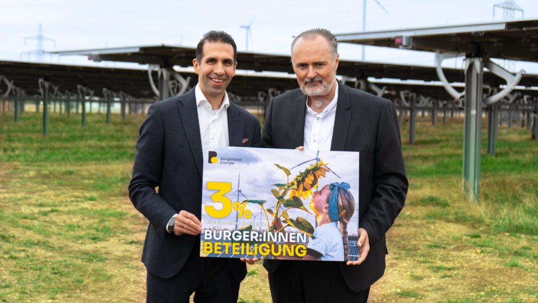 Gemeinsam Richtung Energieunabhängigkeit 2030: Landeshauptmann Hans Peter Doskozil und Burgenland Energie Vorstandsvorsitzender Stephan Sharma setzen mit der Bürger:innenbeteiligung 2026 auf die Beteiligung der Menschen im Burgenland