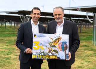 Burgenland Energie ermöglicht Bürgerbeteiligung an erneuerbaren Anlagen Gemeinsam Richtung Energieunabhängigkeit 2030: Landeshauptmann Hans Peter Doskozil und Burgenland Energie Vorstandsvorsitzender Stephan Sharma setzen mit der Bürger:innenbeteiligung 2026 auf die Beteiligung der Menschen im Burgenland